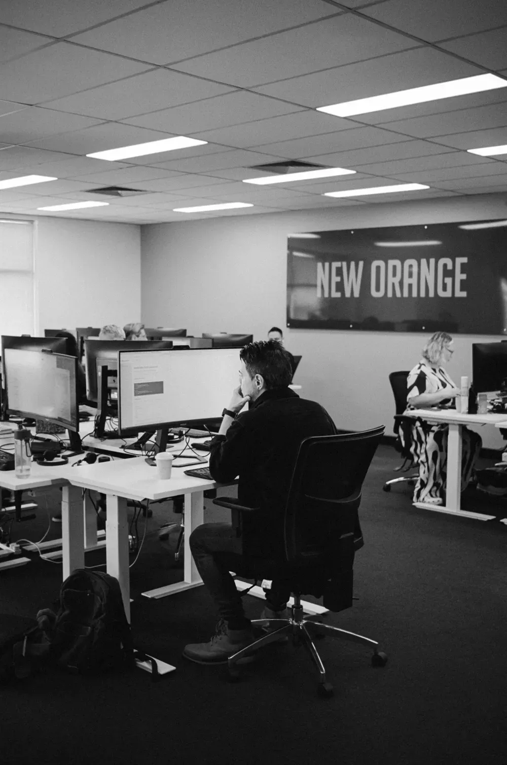Colleagues behind desk