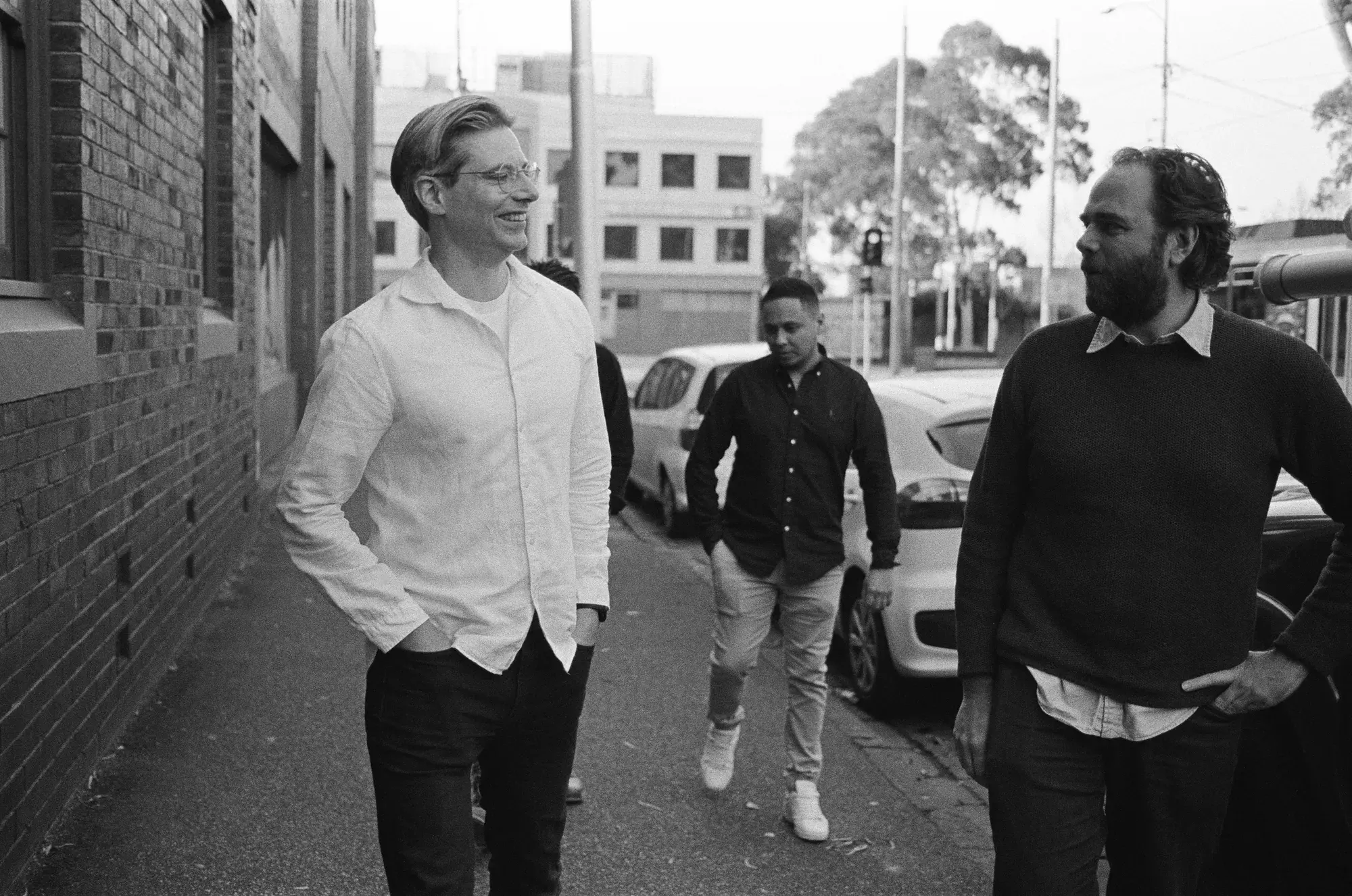 Colleagues walking and chatting