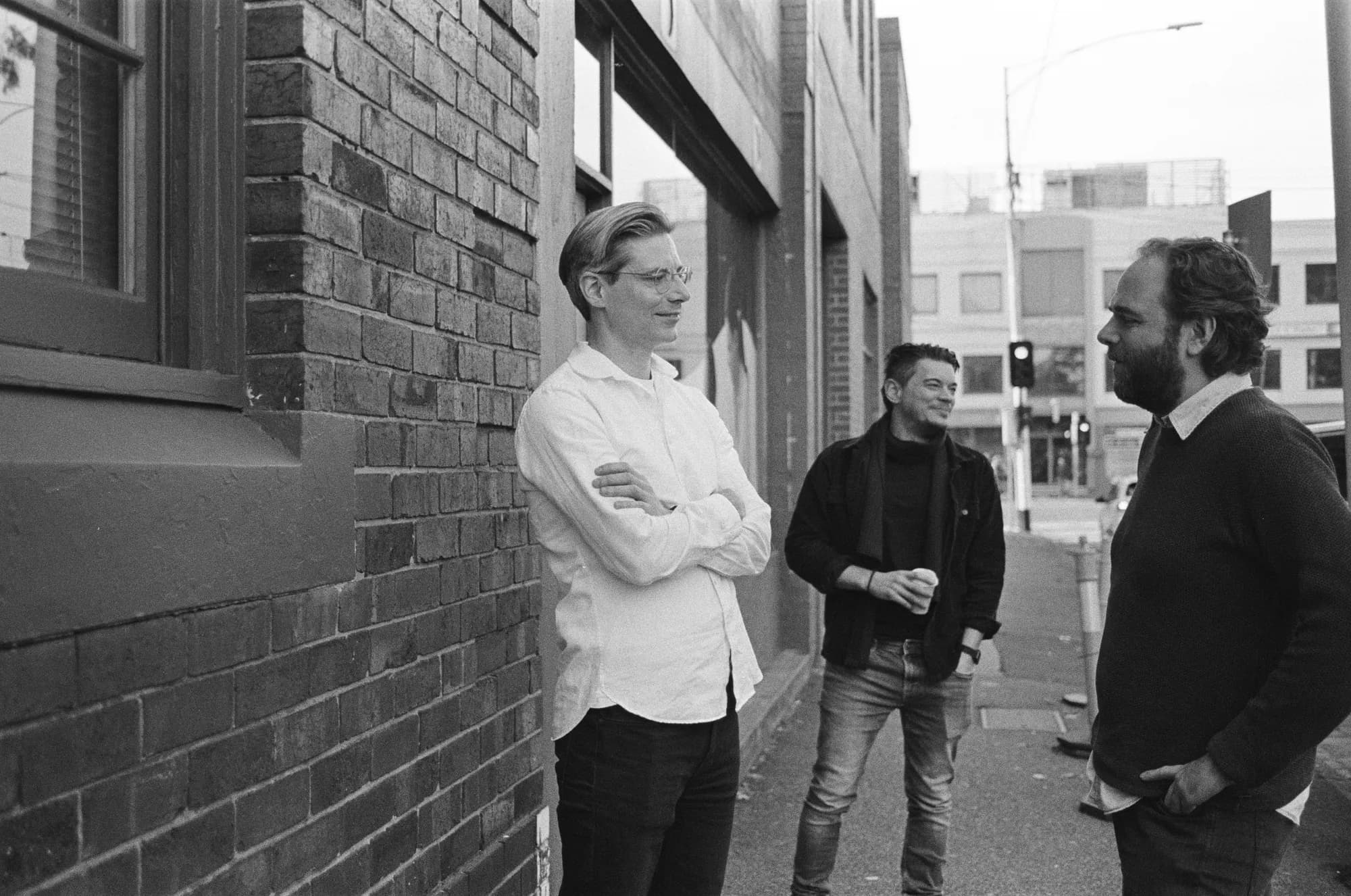 Colleagues chatting outside